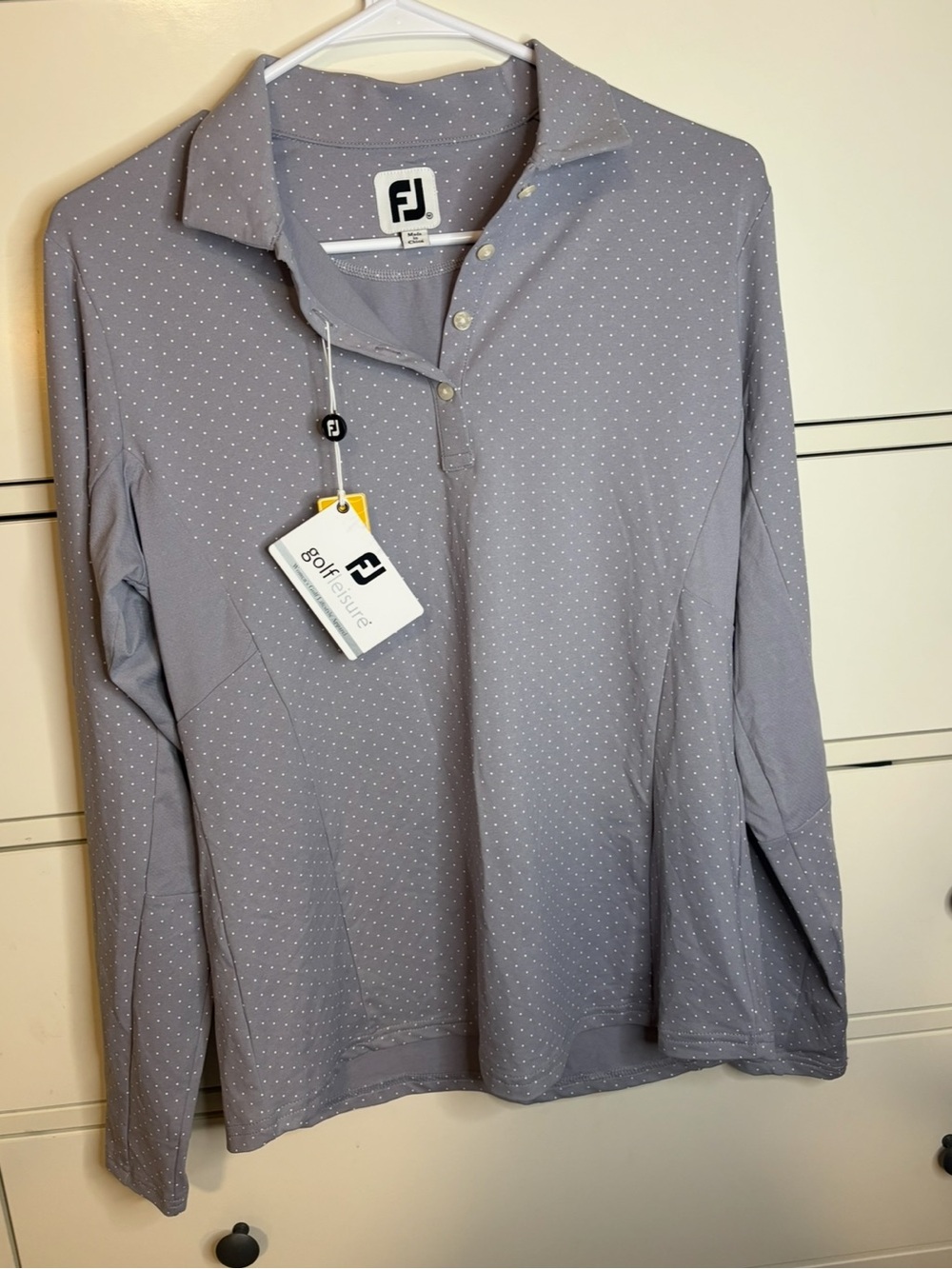 FootJoy Womens Dot Print Gray Golf Long Sleeve Polo Medium